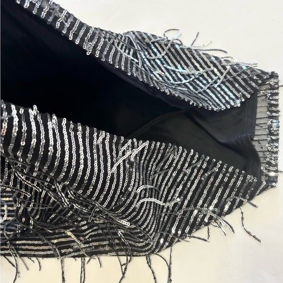 Silence + Noise Womens Black & Silver Sequins Fringe Strapless Mini Dress,Size L - Picture 14 of 14